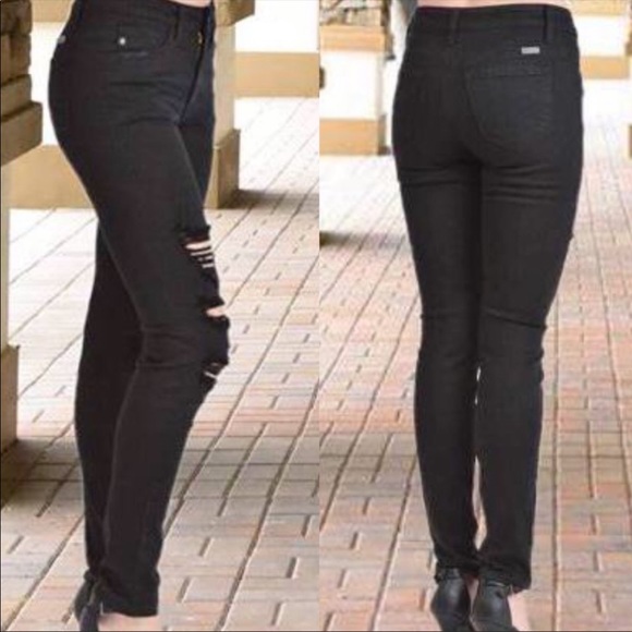 Black Distressed Denim - Picture 2 of 2